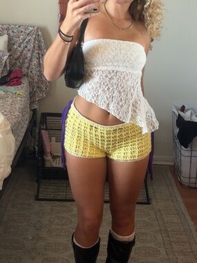 Yellow Crochet Shorts